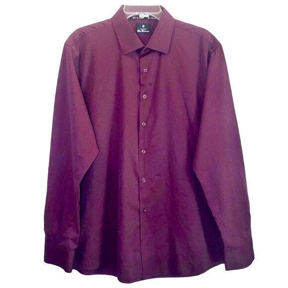 Ben Sherman Slim Fit Textured Dress Shirt in Burgundy Men’s XL-17/17 1/2-34/35 - Picture 2 of 8